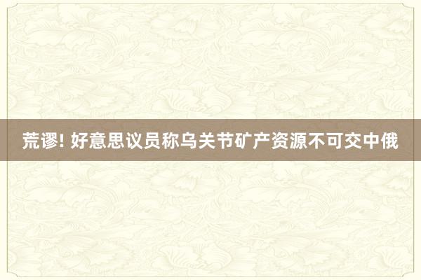 荒谬! 好意思议员称乌关节矿产资源不可交中俄