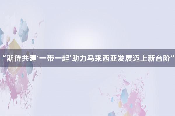 “期待共建‘一带一起’助力马来西亚发展迈上新台阶”