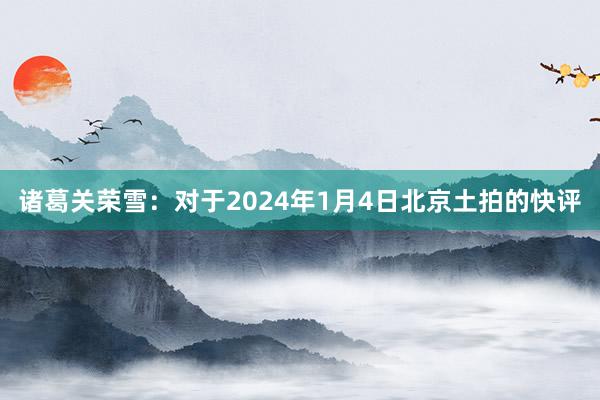 诸葛关荣雪：对于2024年1月4日北京土拍的快评