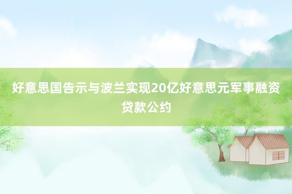 好意思国告示与波兰实现20亿好意思元军事融资贷款公约