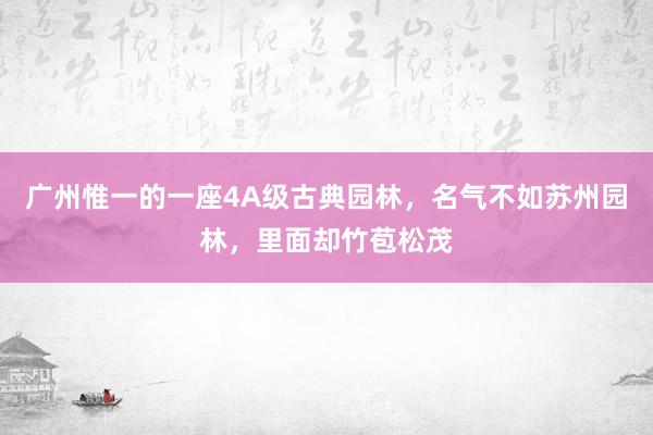 广州惟一的一座4A级古典园林，名气不如苏州园林，里面却竹苞松茂