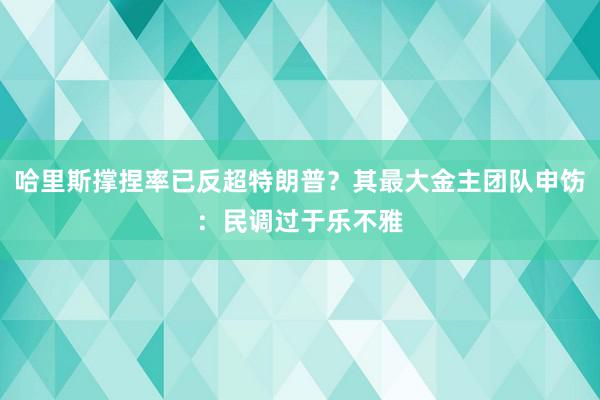 哈里斯撑捏率已反超特朗普？其最大金主团队申饬：民调过于乐不雅