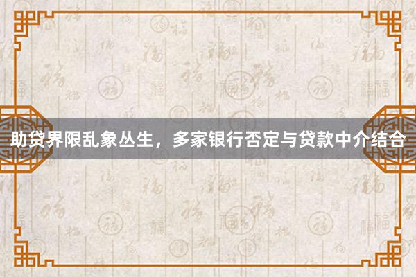 助贷界限乱象丛生，多家银行否定与贷款中介结合