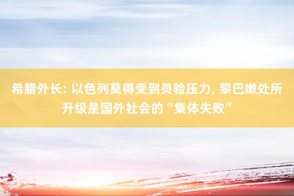 希腊外长: 以色列莫得受到灵验压力, 黎巴嫩处所升级是国外社会的“集体失败”